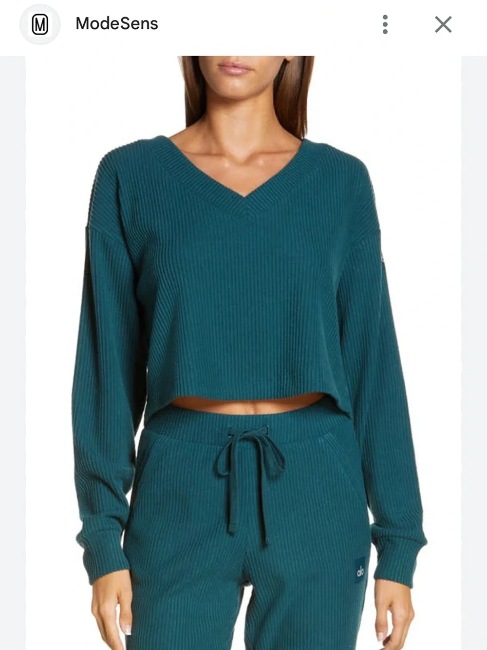Alo Yoga Muse Ribbed Crop Pullover Sz Medium 8 10 Galactic Teal Green Oversized